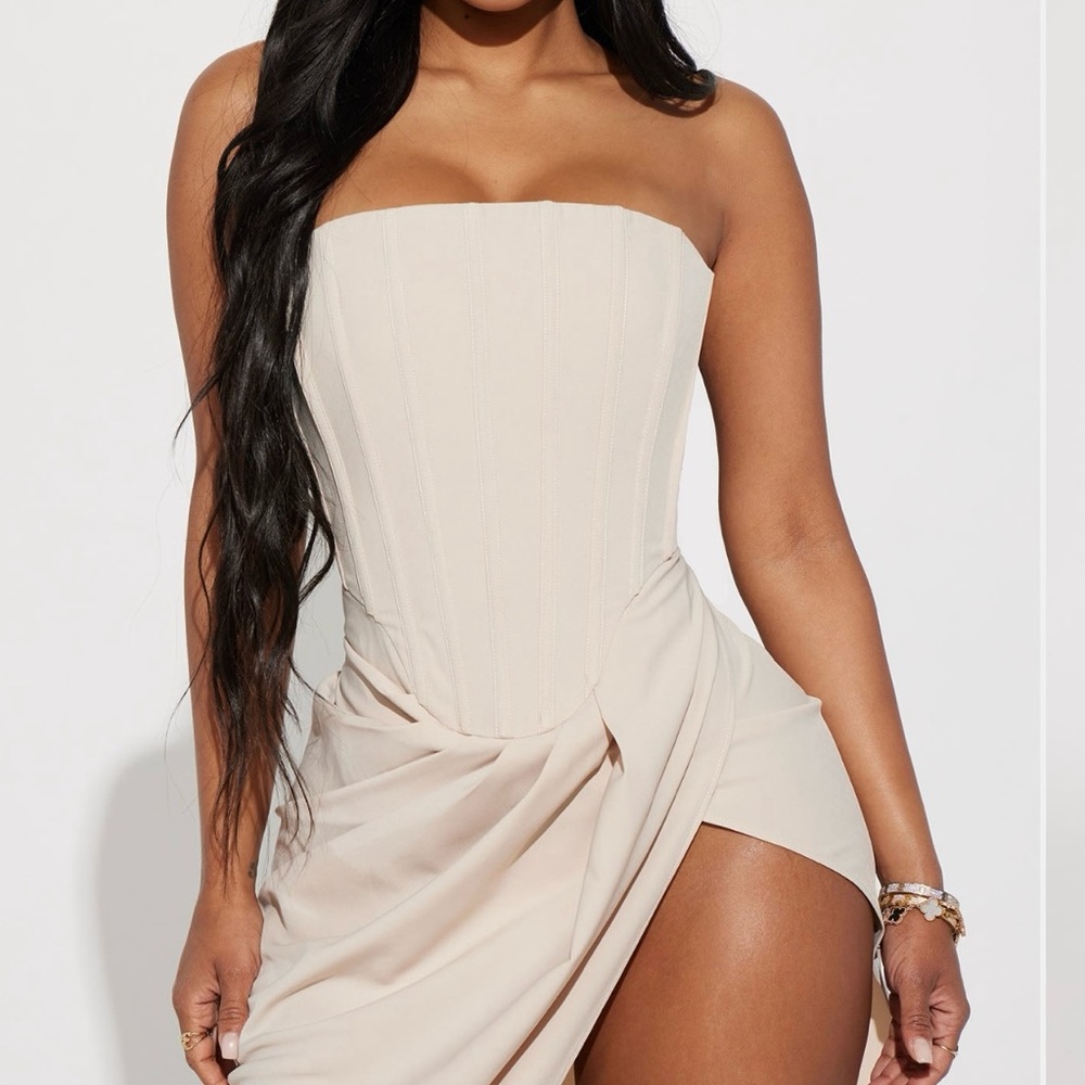 Fashion Nova Cream Strapless Dress